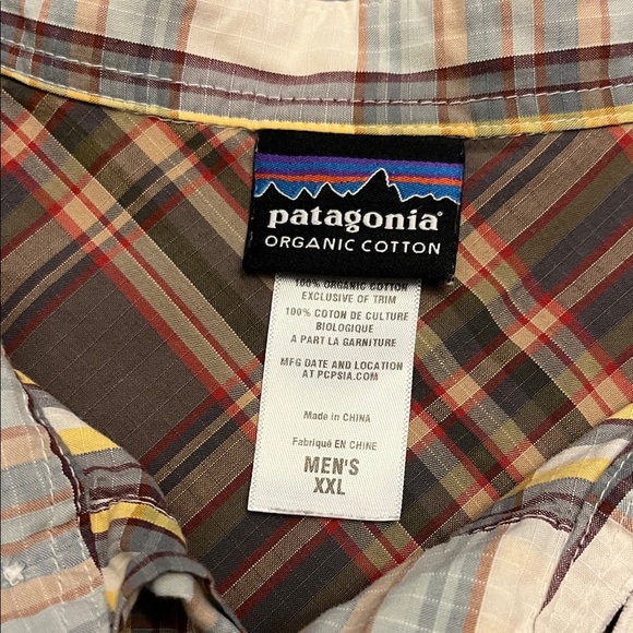 Patagonia Men's Yellow and Brown Plaid Shirt XXL - Picture 4 of 10